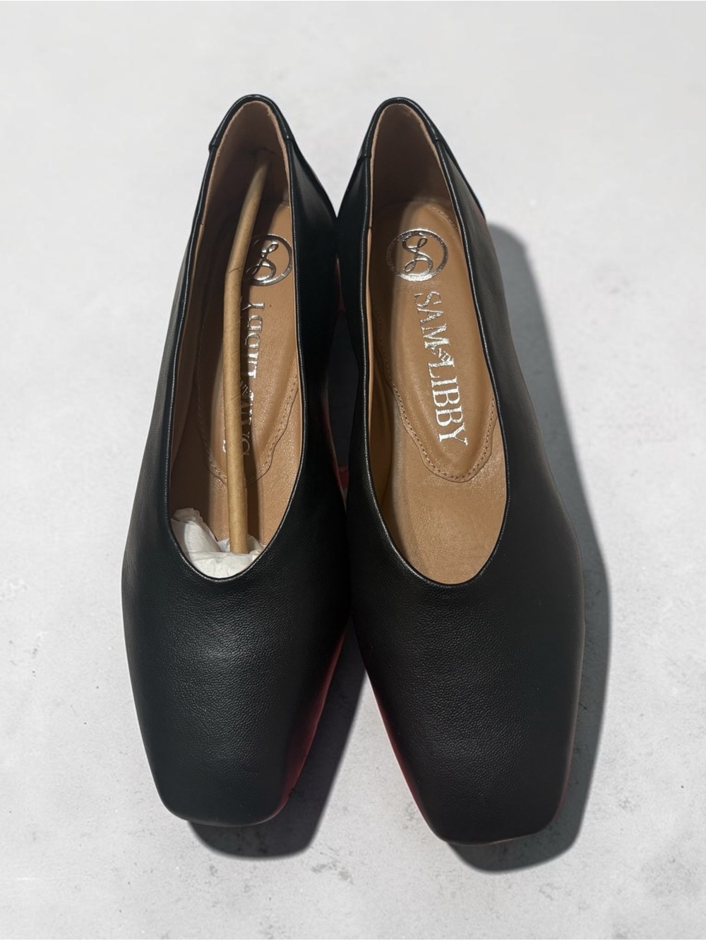 Sam & Libby Black Square-Toe Leather Flats